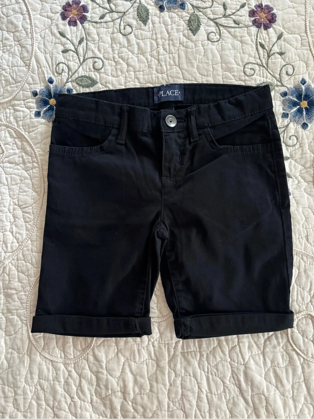 Place Girls Black Rolled Cuff Hem Cotton Bermuda Shorts | Size: 6